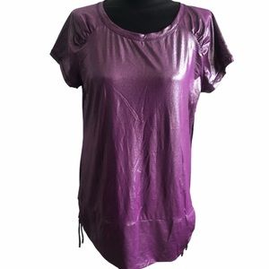 Xersion Perfomance Sport Wear Metallic Vivid Shine Purple Top Short Sleeve Sz XL